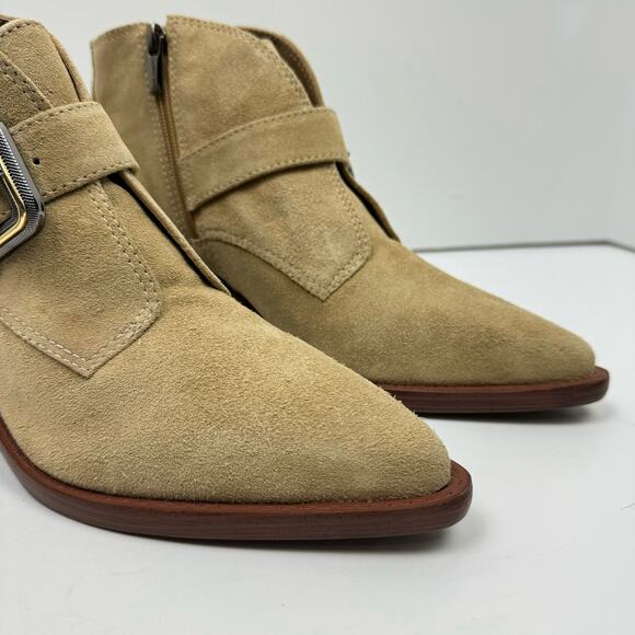 NEW Vince Camuto Ashena Tan Suede Leather Buckle Zip Up Bootie Ankle Boots - Picture 10 of 14